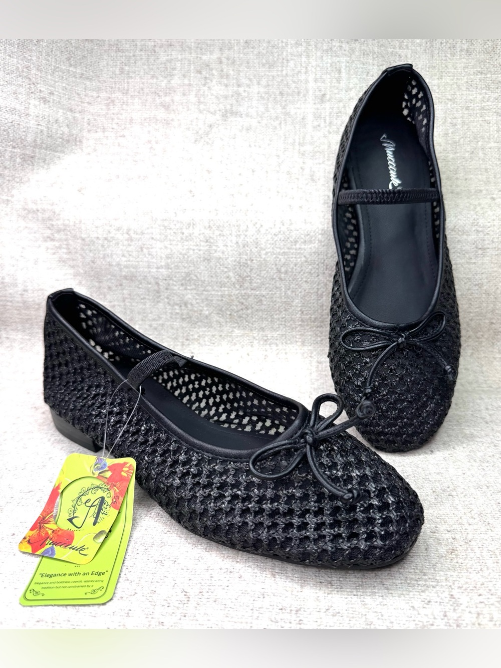 Women's NWT Woven Ballet Flats Black Mary Jane Bow slip on shoes Sz 8 breathable